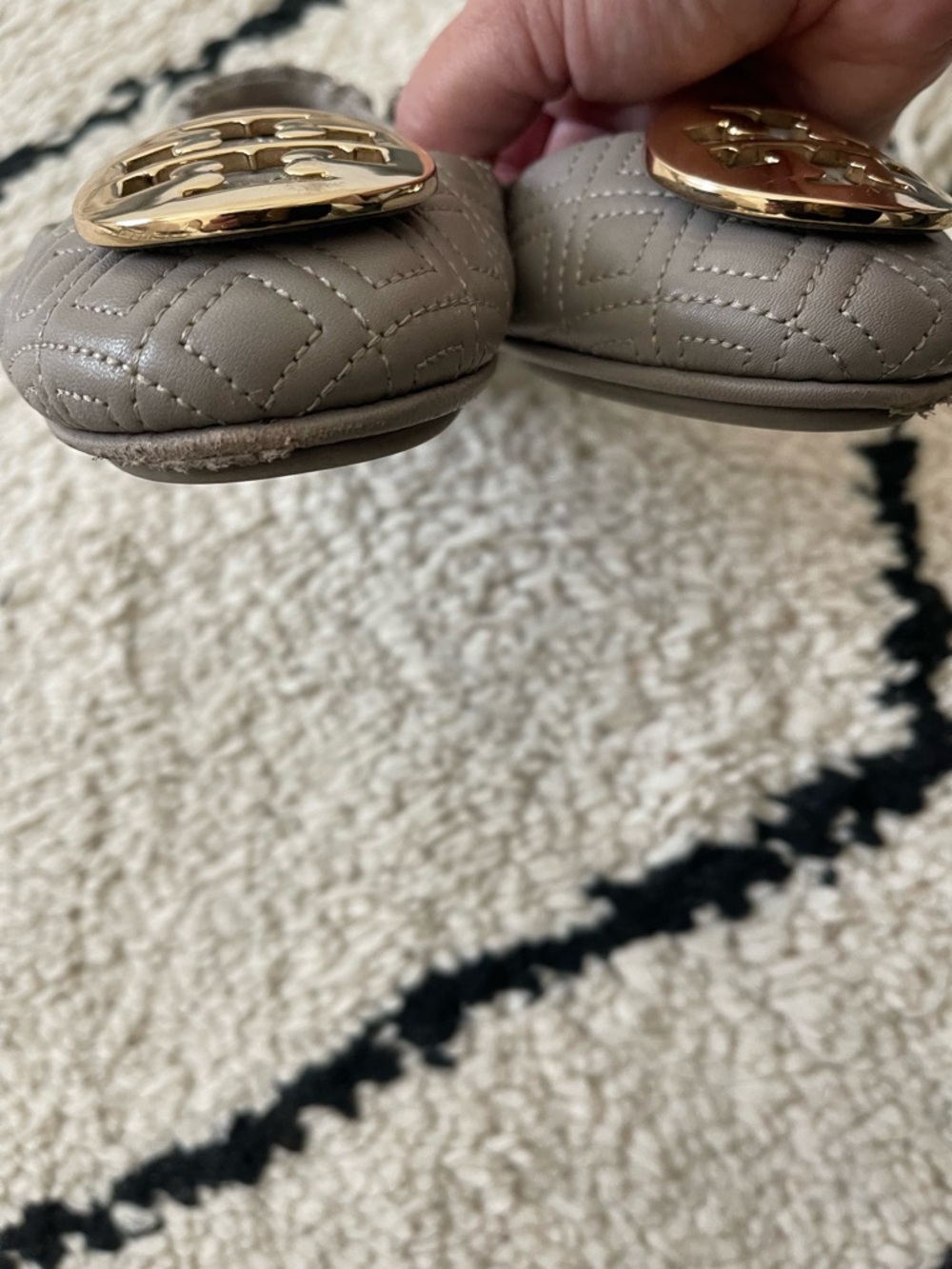 Tory Burch Taupe Quilted Logo Ballet Flats with Gold Emblem - Picture 6 of 7